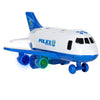 Avion transportor de poliție cu parcare, lumini și sunete pentru copii – set cu 3 mașinuțe și indicatoare rutiere