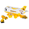 Avion transportor cu parcare, lumini și sunete pentru copii – set cu 3 utilaje de construcții și indicatoare rutiere