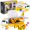 Avion transportor cu parcare, lumini și sunete pentru copii – set cu 3 utilaje de construcții și indicatoare rutiere
