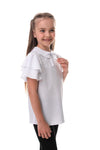 MARCIA - Bluza eleganta din material fin cu dantela delicata, maneca scurta si volane, alb