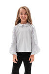TRACY - Bluza eleganta cu maneci evazate si volane delicate, alb