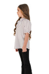 JULIA - Bluza eleganta din material fin cu maneca scurta, guler si funda chic, ivory