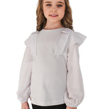 ERNESTA - Bluza eleganta din bumbac cu fundite si maneci bufante, alb