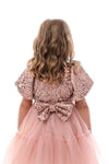 BLYTHE - Rochita de ocazie din catifea cu paiete, tulle fin si fundite decorative, roz