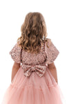 BLYTHE - Rochita de ocazie din catifea cu paiete, tulle fin si fundite decorative, roz
