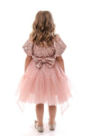 BLYTHE - Rochita de ocazie din catifea cu paiete, tulle fin si fundite decorative, roz