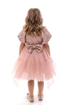 BLYTHE - Rochita de ocazie din catifea cu paiete, tulle fin si fundite decorative, roz