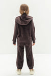 BRYN - Trening din catifea reiata cu hanorac si pantaloni, maro inchis