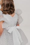 CELESTE - Rochita de ocazie din organza cu buline si tulle fin cu crinolina, alb