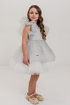 CELESTE - Rochita de ocazie din organza cu buline si tulle fin cu crinolina, alb
