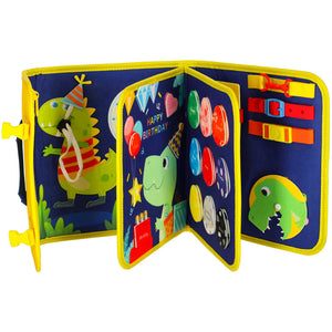 Carte senzorială Busy Board cu 6 pagini de activități Montessori pentru copii – rucsac albastru cu cifre, forme și culori