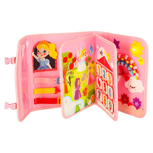 Carte senzorială Busy Board cu 6 pagini de activități Montessori pentru copii – rucsac roz cu cifre, forme și litere