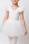 Costum de balet, gimnastica sau dans pentru fete: set body bumbac si fusta tutu alb cu aplicatii stralucitoare