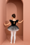Costum de balet, gimnastica sau dans pentru fete: set body bumbac si fusta tutu cu buline