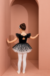Costum de balet, gimnastica sau dans pentru fete: set body bumbac si fusta tutu cu buline