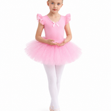 Costum de balet, gimnastica sau dans pentru fete: set body bumbac și fustă tutu roz cu aplicații stralucitoare