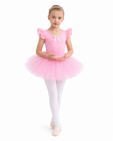 Costum de balet, gimnastica sau dans pentru fete: set body bumbac și fustă tutu roz cu aplicații stralucitoare