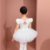 Costum de balet, gimnastica sau dans pentru fete: set body bumbac si fusta tutu alb cu aplicatii stralucitoare