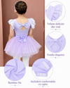 Costum de balet, gimnastica sau dans pentru fete: set body bumbac si fusta tutu mov cu aplicatii stralucitoare