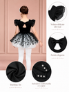 Costum de balet, gimnastica sau dans pentru fete: set body bumbac si fusta tutu cu buline
