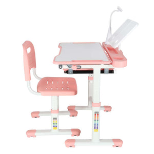 Birou școlar reglabil cu scaun ergonomic și lampă LED USB pentru copii, roz