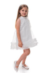 PORTIA - Rochie eleganta din voal si tulle fin cu funda decorativa la guler, alb