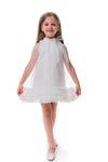 PORTIA - Rochie eleganta din voal si tulle fin cu funda decorativa la guler, alb