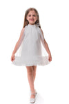 PORTIA - Rochie eleganta din voal si tulle fin cu funda decorativa la guler, alb