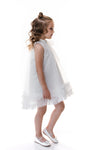 PORTIA - Rochie eleganta din voal si tulle fin cu funda decorativa la guler, alb