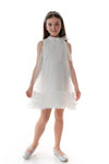 PORTIA - Rochie eleganta din voal si tulle fin cu funda decorativa la guler, alb