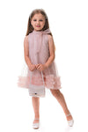 PORTIA - Rochie eleganta din voal si tulle fin cu funda decorativa la guler, roz