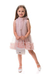 PORTIA - Rochie eleganta din voal si tulle fin cu funda decorativa la guler, roz