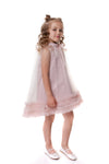 PORTIA - Rochie eleganta din voal si tulle fin cu funda decorativa la guler, roz