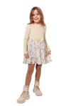 KEIKO - Rochita casual din bumbac cu voal si imprimeu floral, bej