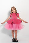 VERONICA - Rochita de ocazie din catifea cu buline si tulle fin cu crinolina, fuchsia
