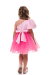 ROVENA - Rochie de ocazie din saten cu tulle fin si model asimetric pe un umar, roz