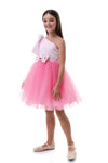 ROVENA - Rochie de ocazie din saten cu tulle fin si model asimetric pe un umar, roz