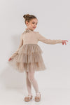 VARVARA - Rochita eleganta din bumbac si volane din tulle cu buline, bej