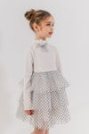 VARVARA - Rochita eleganta din bumbac si volane din tulle cu buline, alb