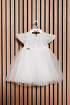 ELDA - Rochita de ceremonie din tulle fin cu dantela, broderie si aplicatii stralucitoare, alb