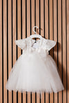 ELDA - Rochita de ceremonie din tulle fin cu dantela, broderie si aplicatii stralucitoare, alb
