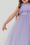 JASMINE – Rochita de ocazie din tulle fin cu saten si drapaje cu funda decorativa, lavanda