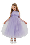 JASMINE – Rochita de ocazie din tulle fin cu saten si drapaje cu funda decorativa, lavanda