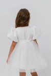ASSIA - Rochie de ocazie pentru fete, din organza si tulle fin cu sclipici, stil printesa, alb