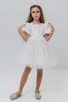 ASSIA - Rochie de ocazie pentru fete, din organza si tulle fin cu sclipici, stil printesa, alb