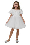 ASSIA - Rochie de ocazie pentru fete, din organza si tulle fin cu sclipici, stil printesa, alb