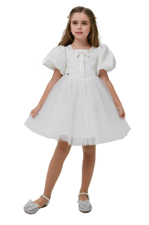 ASSIA - Rochie de ocazie pentru fete, din organza si tulle fin cu sclipici, stil printesa, alb