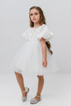 ASSIA - Rochie de ocazie pentru fete, din organza si tulle fin cu sclipici, stil printesa, alb