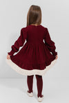 AYSEL – Rochie din catifea reiat cu model in clos, detalii florale si aplicatii din dantela vintage, rosu bordo