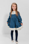 AYSEL – Rochie din catifea reiat cu model in clos, detalii florale si aplicatii din dantela vintage, albastru